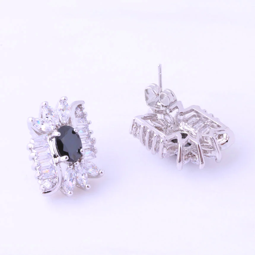 Женский комплект из колье и серёг с черным ониксом фианитом | Украшения