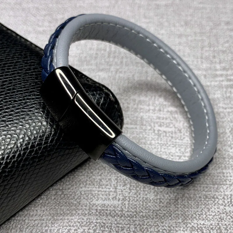 Black Clasp D Модные черные, красные кожаные браслеты, мужские наручные браслеты, нержавеющая сталь, магнитная пряжка, очаровательные браслеты, мужские ювелирные изделия, подарки - Окраска металла: Black Clasp D