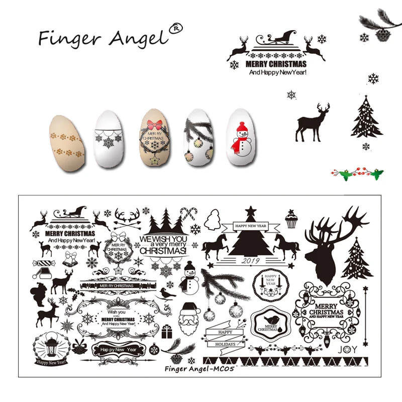 Finger Angel 20 шт 6*12 см Рождественская пластина для стемпинга нейл арта шаблон