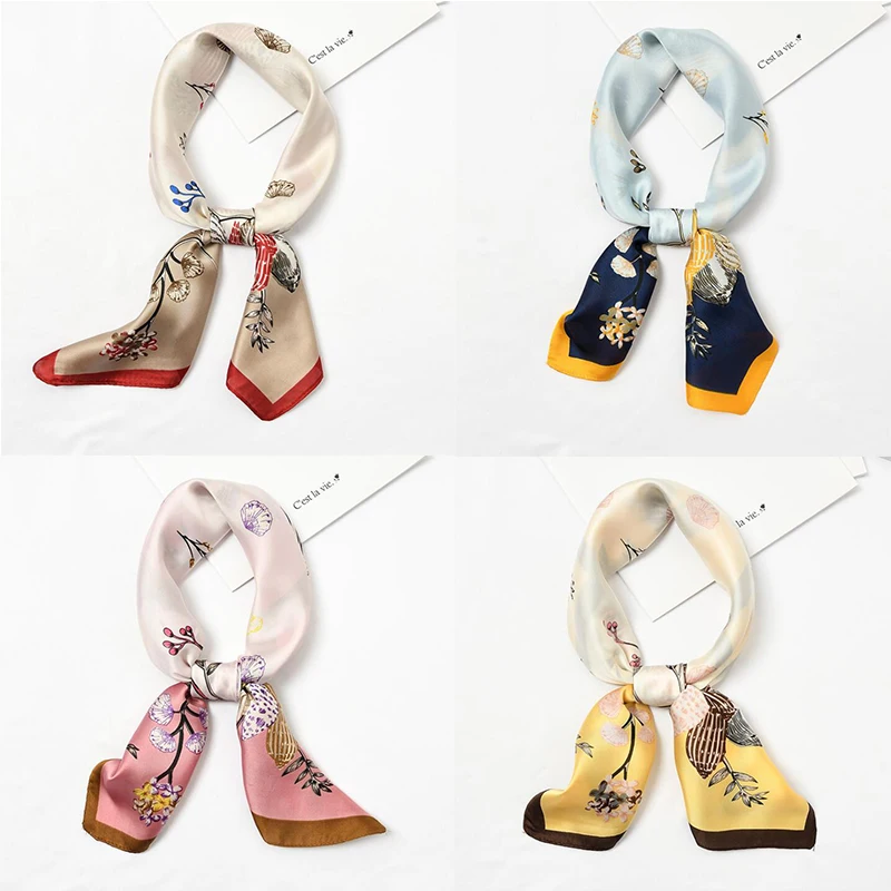 

yishine Wholesale 20pcs 4 Colors Multifunction Sweet Flowers Women Satin Wraps Scarves Shawl Polyester Silk Scarf Handkerchief