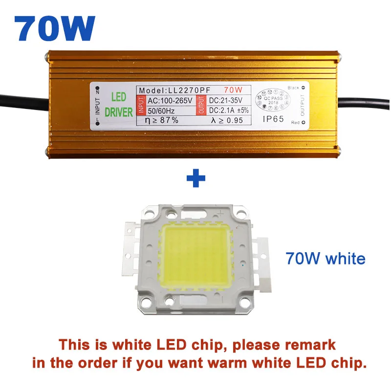 70W and LED Chip 50 Вт 100 Вт Высокая мощность с драйвером постоянного тока для светодиода водонепроницаемый IP65 источник питания AC110-265V вход для прожектора DC20-40V выход - Цвет: 70W and LED Chip