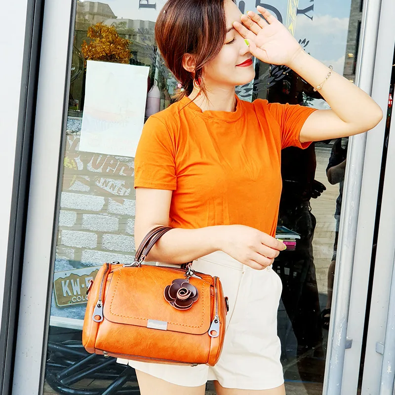 

KIHUN 2020 New Fashion Women Handbag Vintage Pu Leather Mini Handbags Ins Hot Popular All-matched Ladies Boston Pillow Hand Bags