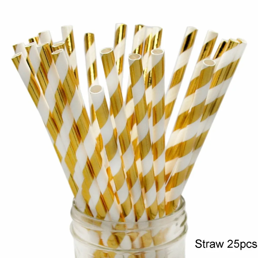 Straw 25pcs Rainbow Paper Plates Cups Straw Tableware Birthday Party Decorations Adult Rose Gold Summer Wedding Bachelorette Party Supplies - Цвет: Straw 25pcs
