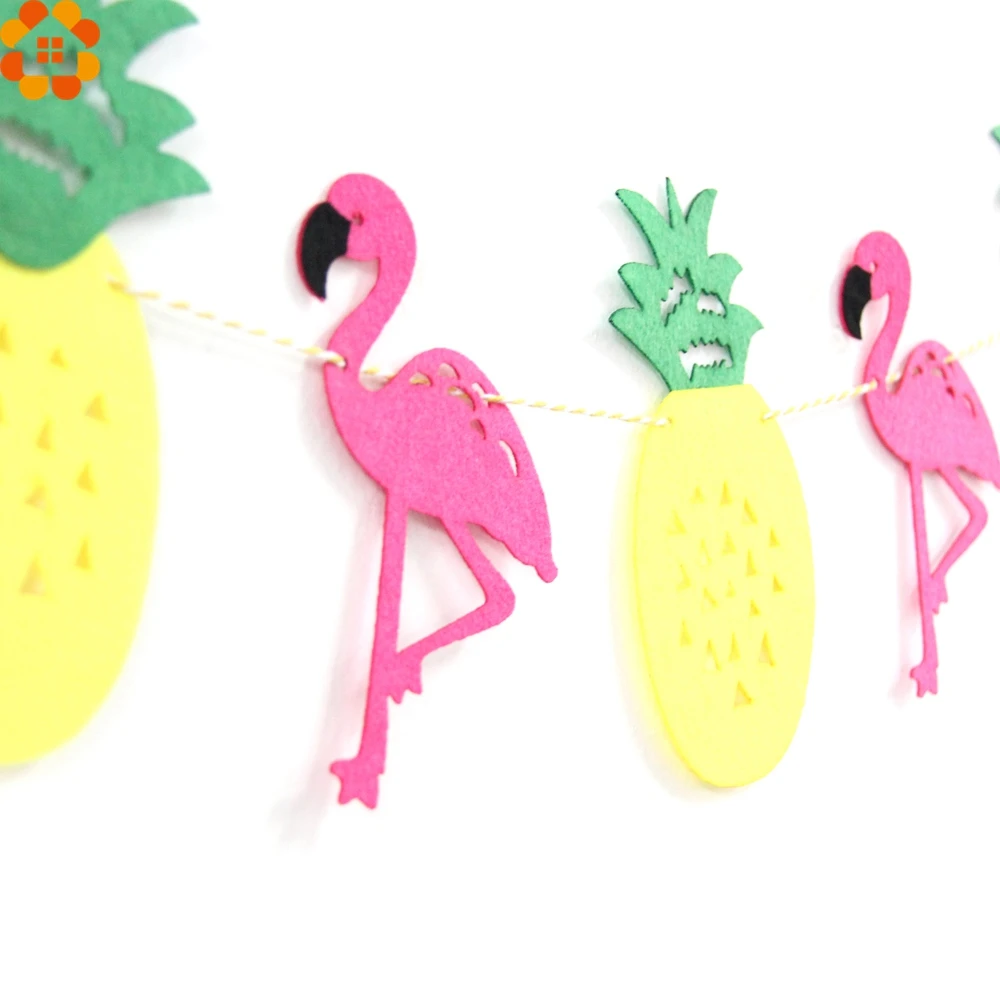 Фламинго и ананасы гирлянда бумага для баннера помпоны соломинки деревянные