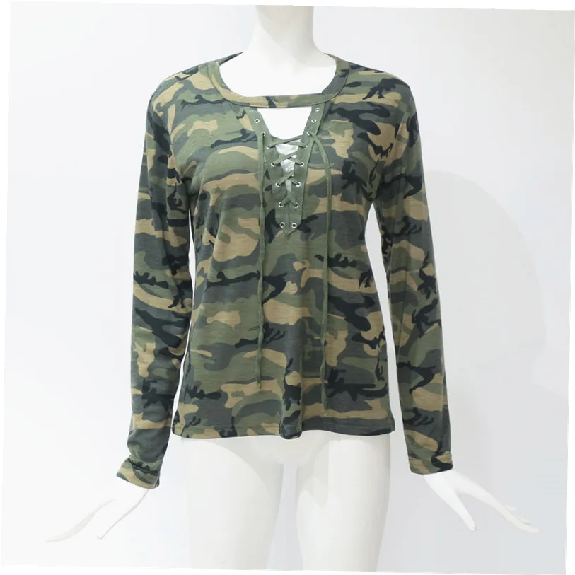2019 Sleeve Sexy Ladies Bandages Tops Tees Slim O-neck Hollow Out Blouse Cotton Women Camouflage Shirt new Summer | Женская одежда
