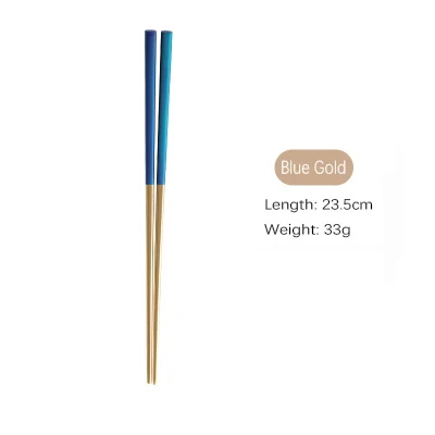F.Blue gold 1 пара 304 китайские палочки для еды из нержавеющей стали, домашние многоразовые палочки для еды, Детские Портативные многоразовые палочки для суши, столовая посуда - Цвет: F.Blue gold