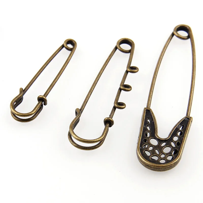 

10PC 6.5X1.6cm Brooch Pins With 3 Holes DIY Brooch Fit Charms & Chain Bronze Women Kids Jewelry Findings Accessories