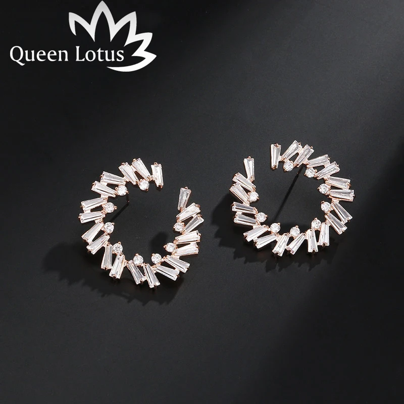 Queen Lotus 2018 New ladies fashion shiny C-shaped design silver / gold earrings Ms. AAA zirconium-grade personalized | Украшения и