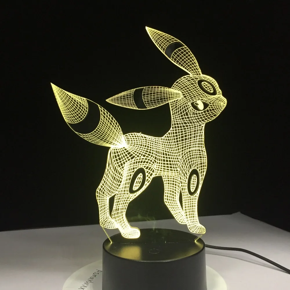 Umbreon 3D акриловый Ночной светильник с покемонами USB для сна 3 батарейки АА 7 цветов