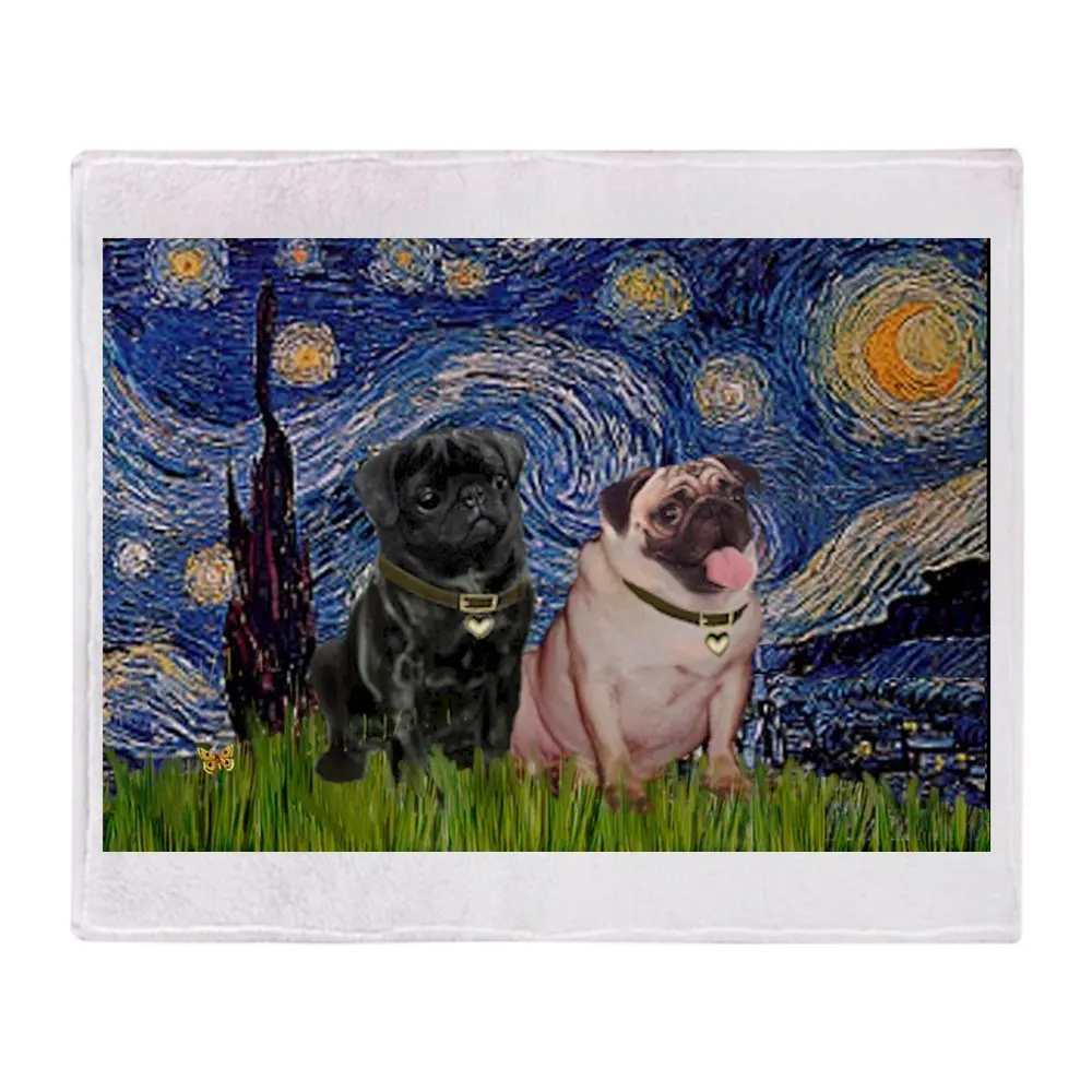 Мягкое Флисовое одеяло Starry Night Pug воздушное/диванное/постельное белье мягкое