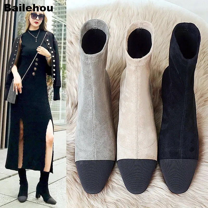 Bailehou/женские ботильоны на толстом каблуке брендовые короткие ботинки без