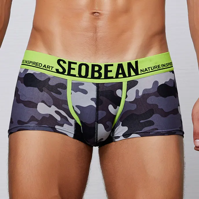 4pcs gray SEOBEAN, боксеры, шорты для мужчин s, 4 шт./партия, нижнее белье, боксеры, хлопок, мужские камуфляжные боксеры, мужское нижнее белье, партия - Цвет: 4pcs gray