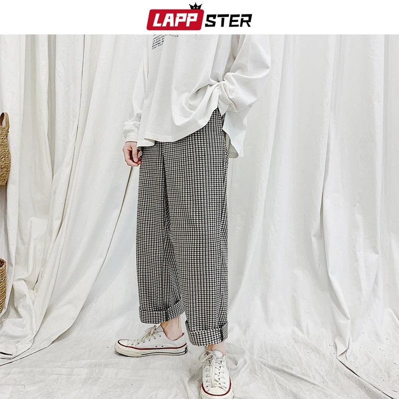 LAPPSTER Harajuku клетчатые шаровары для мужчин 2020 винтажные корейские модные Джоггеры