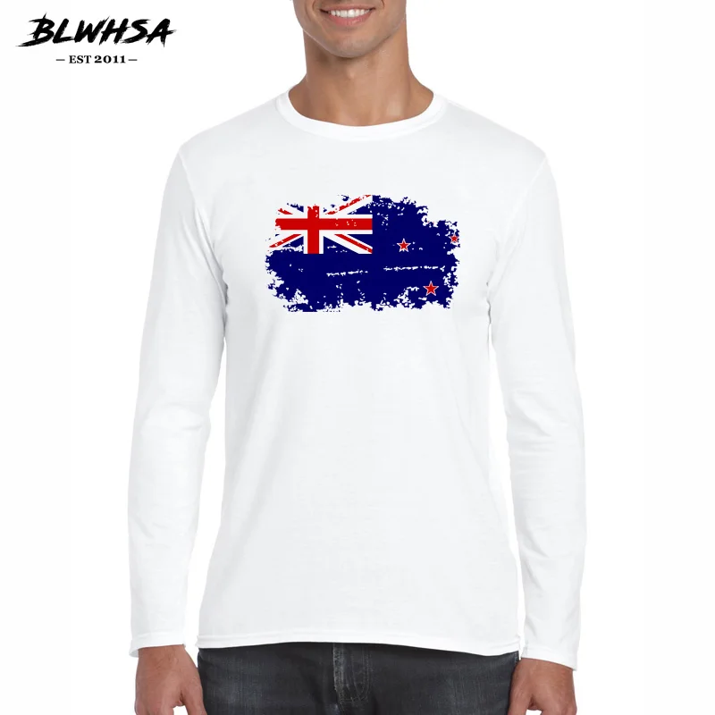 

BLWHSA New Zealand National Flag T shirt Long Sleeve Fans Cheer Tee Shirt Men Creative Tops Casual Cotton Men's Brand T-Shirts