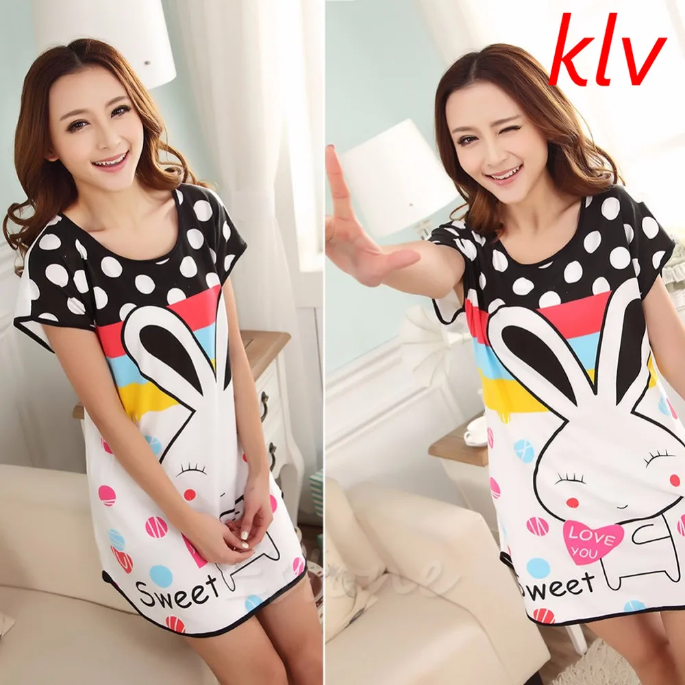 KLV 2018 лето vestidos Женская милая мультяшная Пижама с точками коротким рукавом Ночная