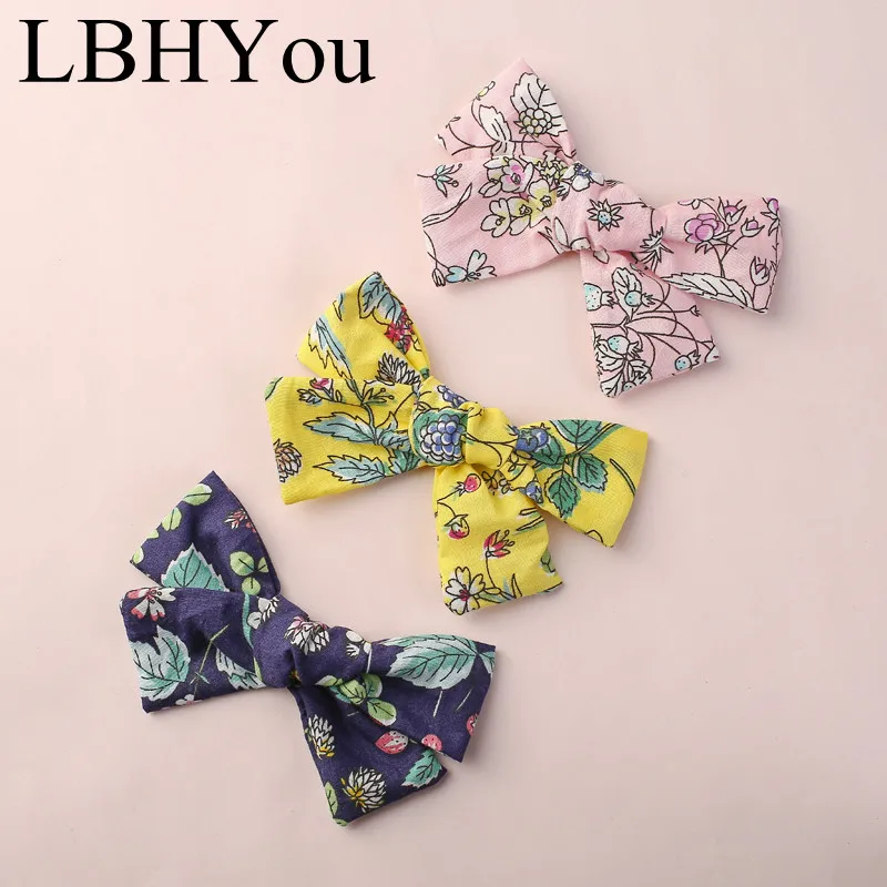 

1PC Knot Bows Flowers Prints Hair Clips,School Girls Cotton Fabric Knotbow Hairpins,One Size Fit Most Kids Girls Hair Accessory