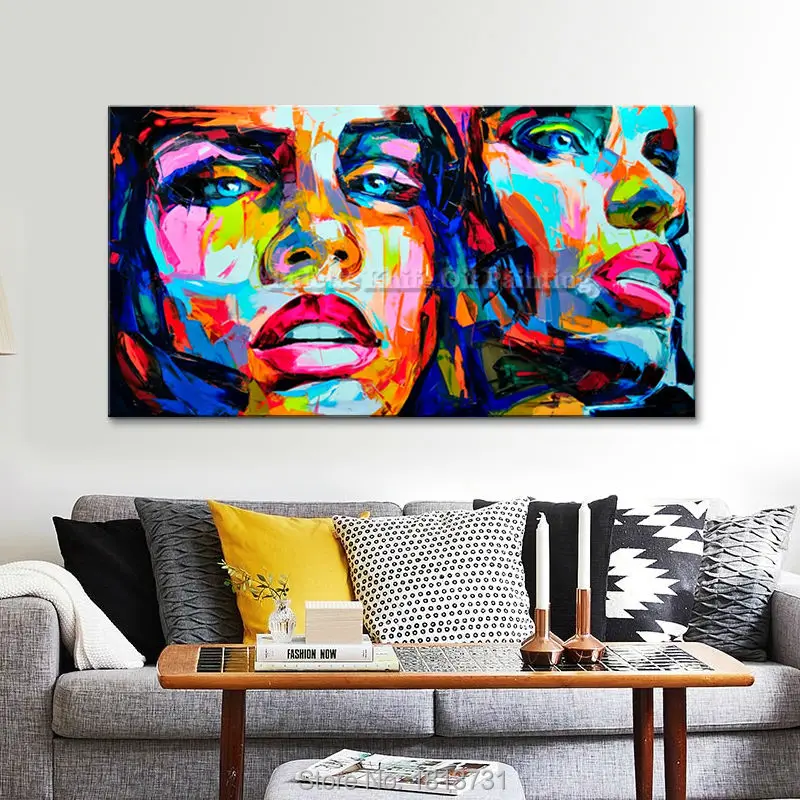 

Palette knife painting portrait Face Oil painting Impasto figure on canvas Hand painted Francoise Nielly Wall Art Pictures