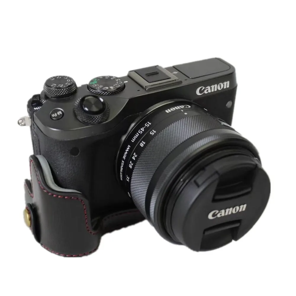 Pu Leather Half Body Camera Case For Canon EOS M6 EOSM6 EOSM 6 Bottom Bag Cover Open Battery | Электроника