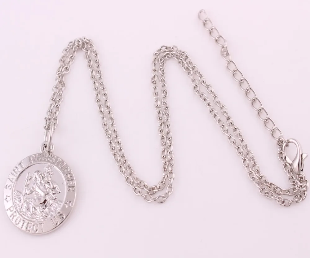 Rhodium Tone St Saint Christopher Protect Us медаль ожерелье подвеска католическая защита