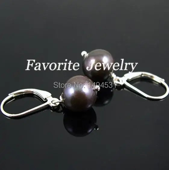 Оптовая Продажа жемчужные серьги AAA 8 9 мм черный цвет натуральный пресноводный