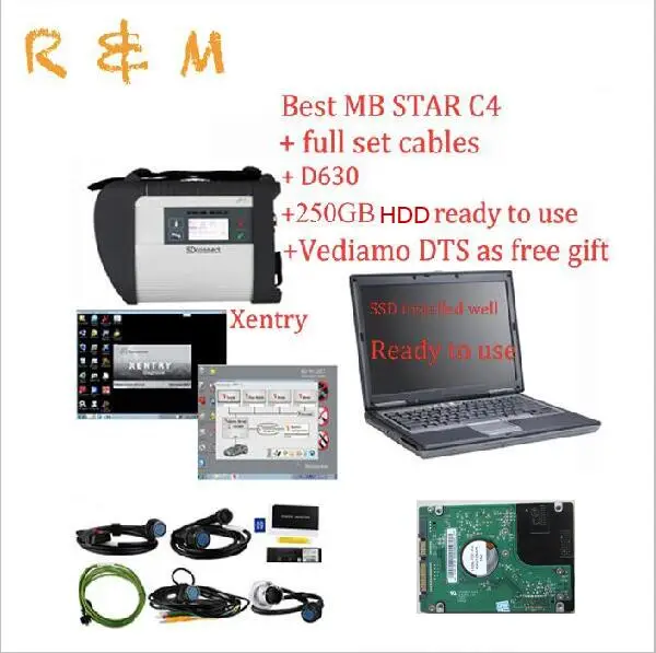 MB Star C4 compact 4 star sd connect с новейшим HDD vediamo DTS и для Dell D630 диагностический инструмент