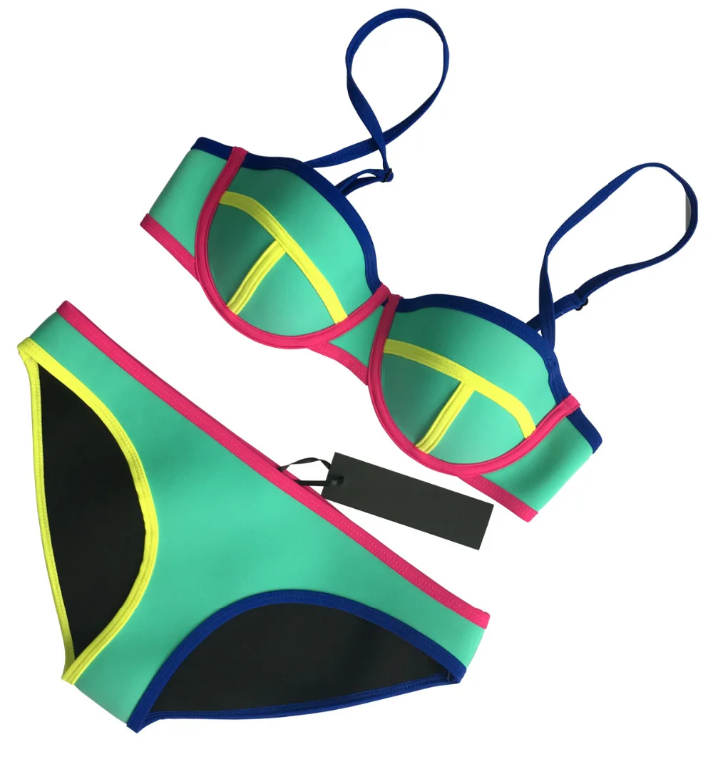 MUXILOVE 2017 высокое качество цвет Conjoin пуш ап женское бикини из неопрена комплект