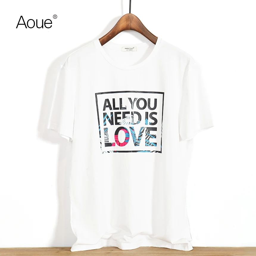Aoue Мужчины печати тигр любовь хлопок смешные футболки люксовый бренд Футболка