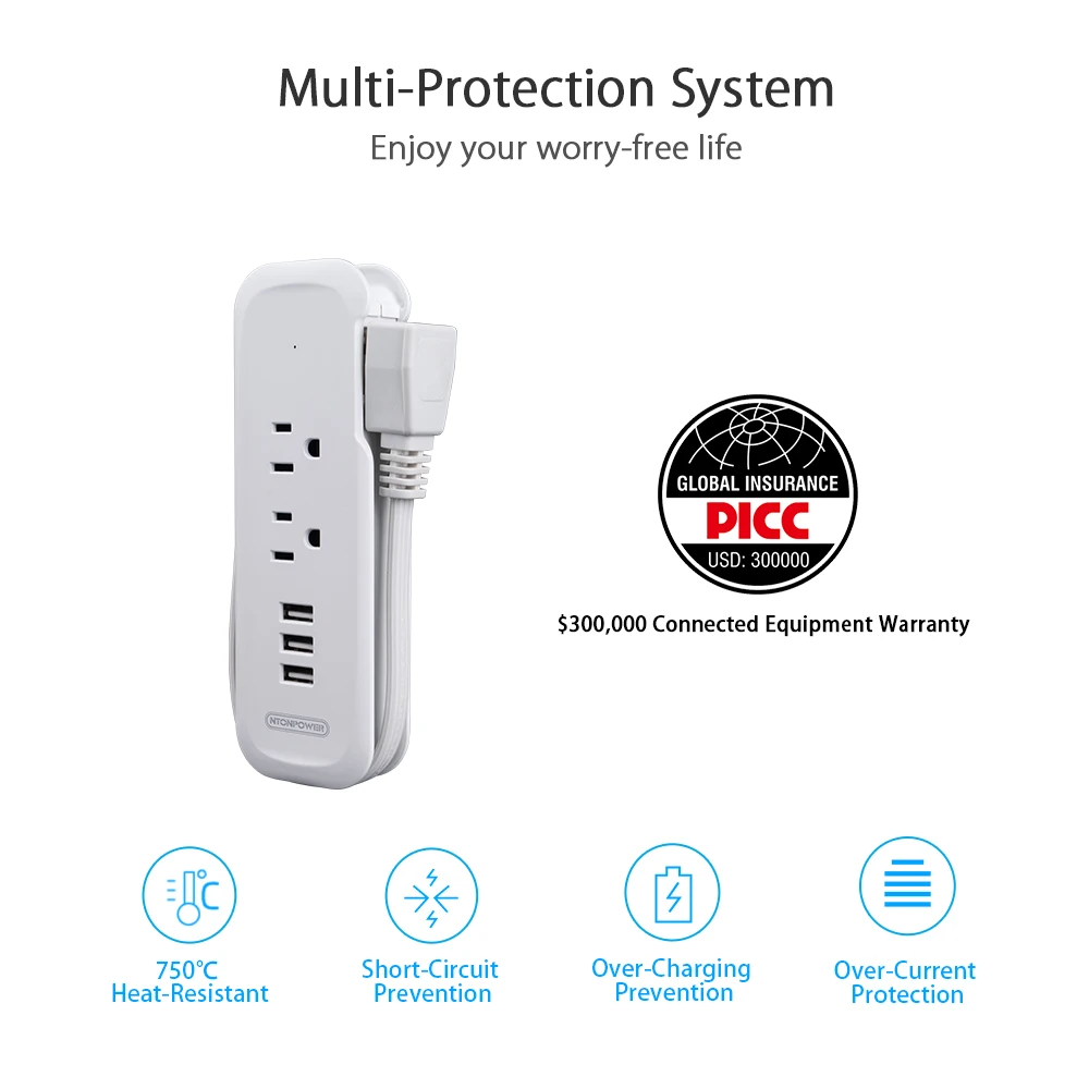 NTON power портативная лента питания для путешествий 2 AC 3 USB электрическая вилка с американской розеткой 38 см короткий удлинитель мини зарядное устройство для путешествий