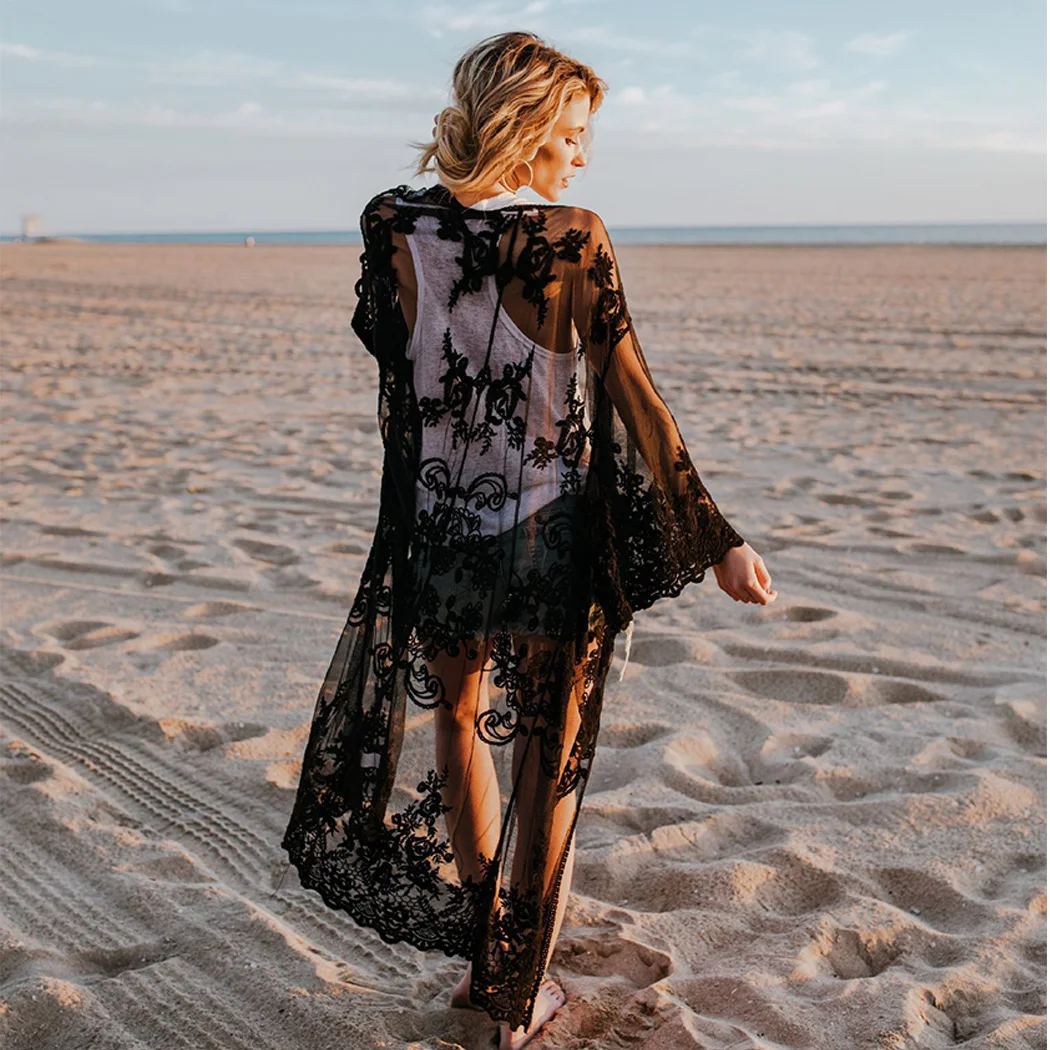 2018 Новое поступление элегантные Для женщин кружева Boho кимоно Cover Up кардиган с