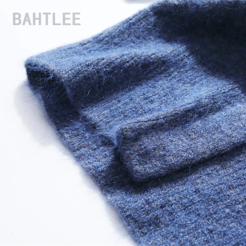 

BAHTLEE Spring Autumn Women's Mohair Wool Knitted Cardigan Sweater Long Sleeves V-Neck Pockets Soft Comfortable