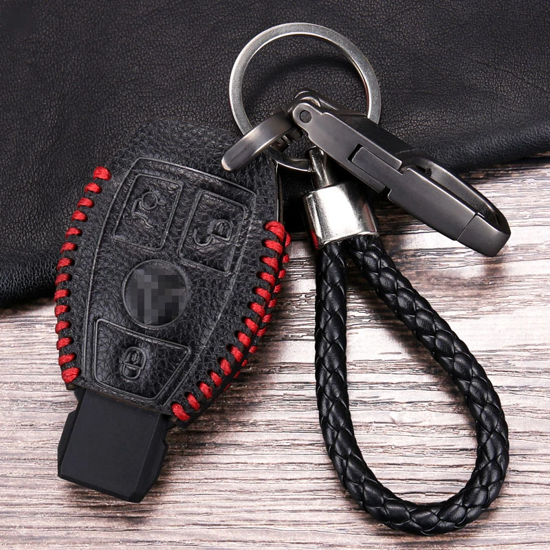 

Leather Car Key Cover Keychain Case For Mercedes Benz CLS CLA GL R SLK AMG A B C S Class W 202 203 204 205 210 211 212 124 176