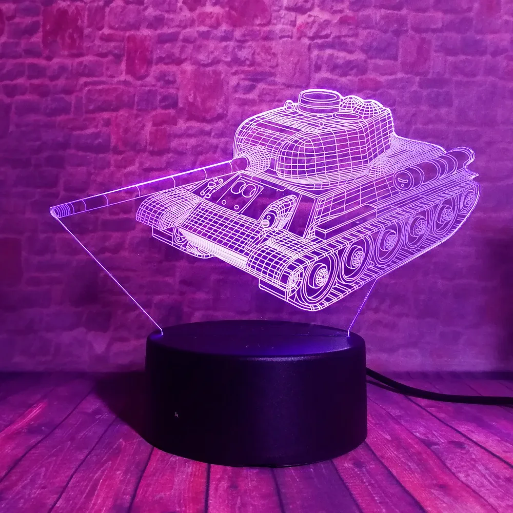 Креативный 3D крутой военный танковый ночной Светильник USB Touch 7 цветов, светодиодный визуальный светильник для домашнего декора, детская Рождественская игрушка в подарок