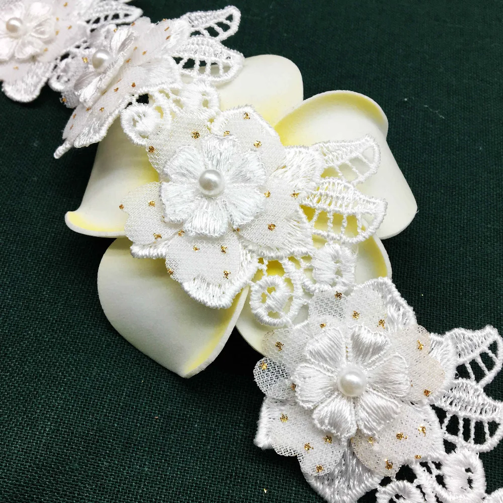 2 ярда кружевной цветок жемчуг аппликация нашивка кружевная отделка