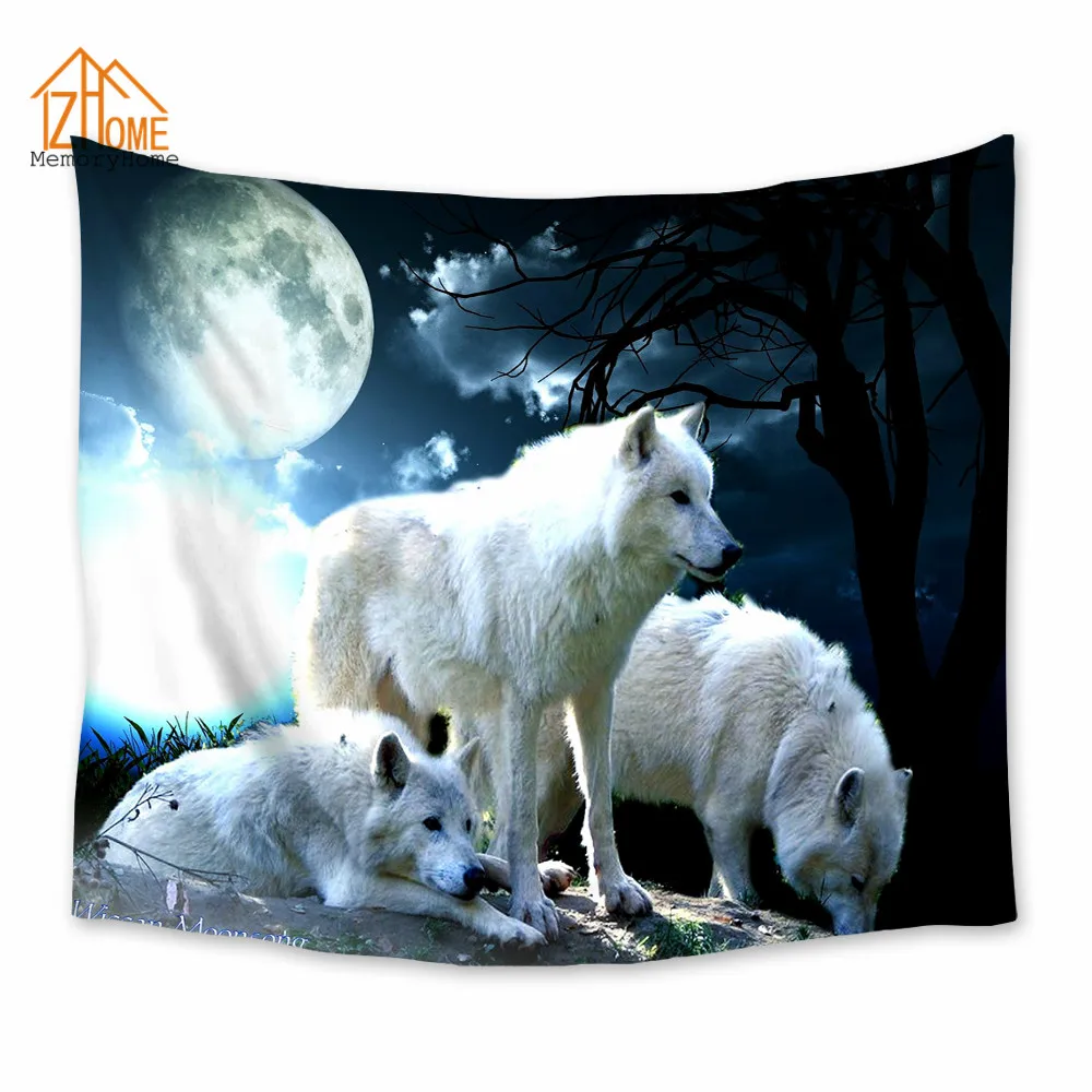 Память дома настенный белый Wolfs гобелен с Луной богемное покрытие пляжное