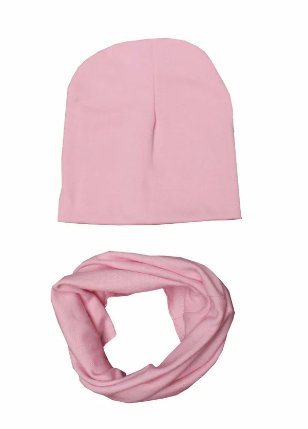 pink set Новые однотонные хлопковые детские комплекты с круглым вырезом, воротники Шапки Одежда для мальчиков и девочек шейный платок, шапочки, Детские шарфы с отделкой, кепки, аксессуары - Цвет: pink set
