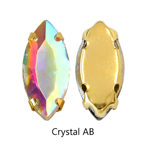 Crystal-ab Конский глаз, красивые стеклянные хрустальные пришивные стразы с золотым клешом, много цветов, Стразы для одежды B3544 - Цвет: Crystal-ab