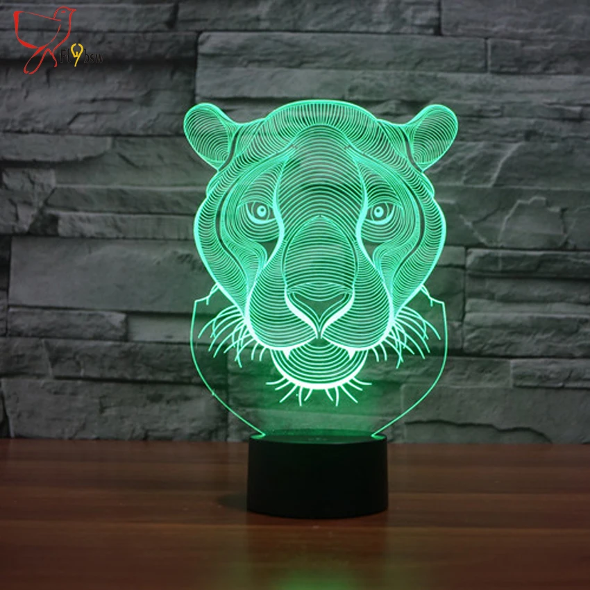 2017 творческая голова льва Форма ночник 7 цветов Изменение животных LED 3D иллюзия