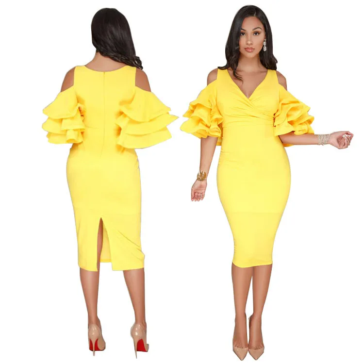 Женское платье карандаш средней длины вечерние открытыми плечами и V образным