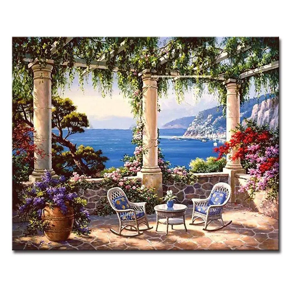 PH9236 Картина по номерам DIY Вода Город Масло Холст домашний декор цифровая раскраска абстрактные горы море Сад пейзаж картины на стену - Цвет: PH9236