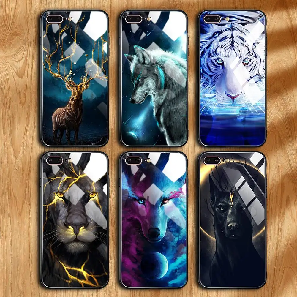 Чехол из закаленного стекла для iPhone 7 6 8 6S Plus чехол X XS MAX с животным узором мягкая