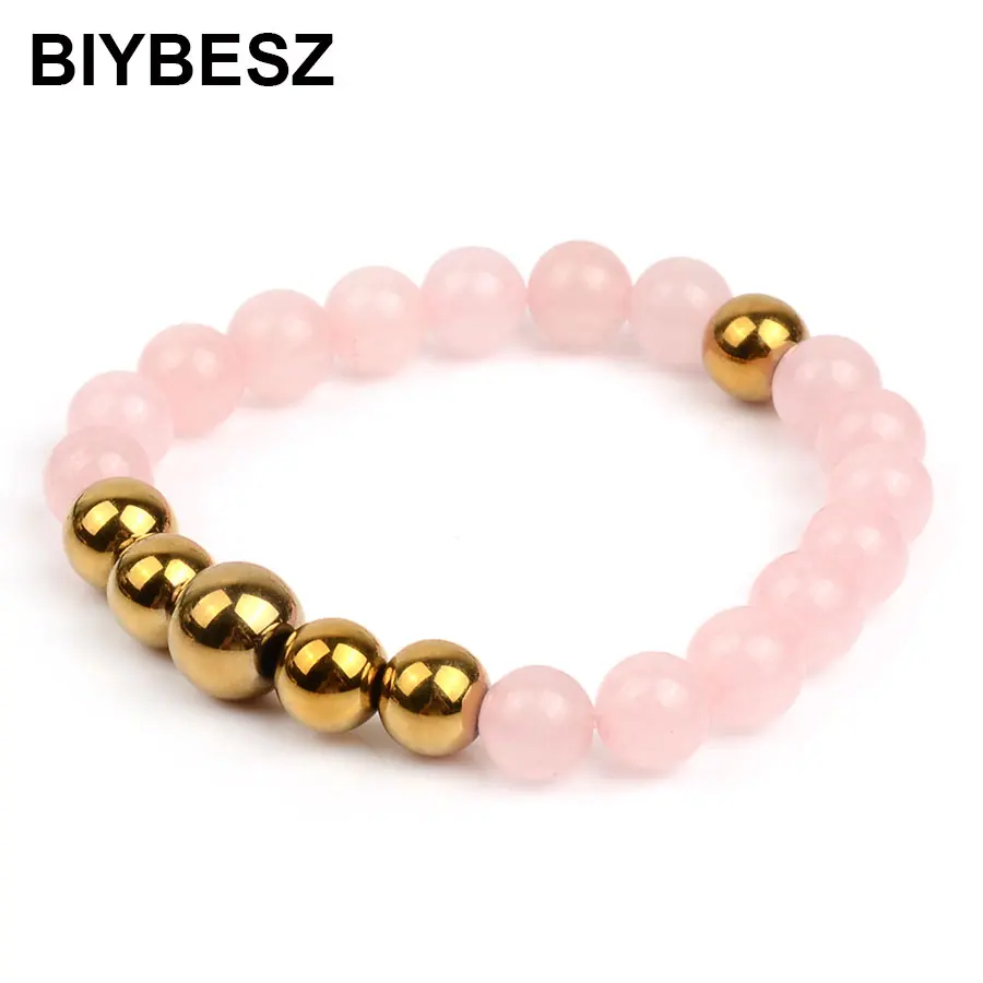 Модные ювелирные изделия из натурального розового хрусталя цвет золото гематит