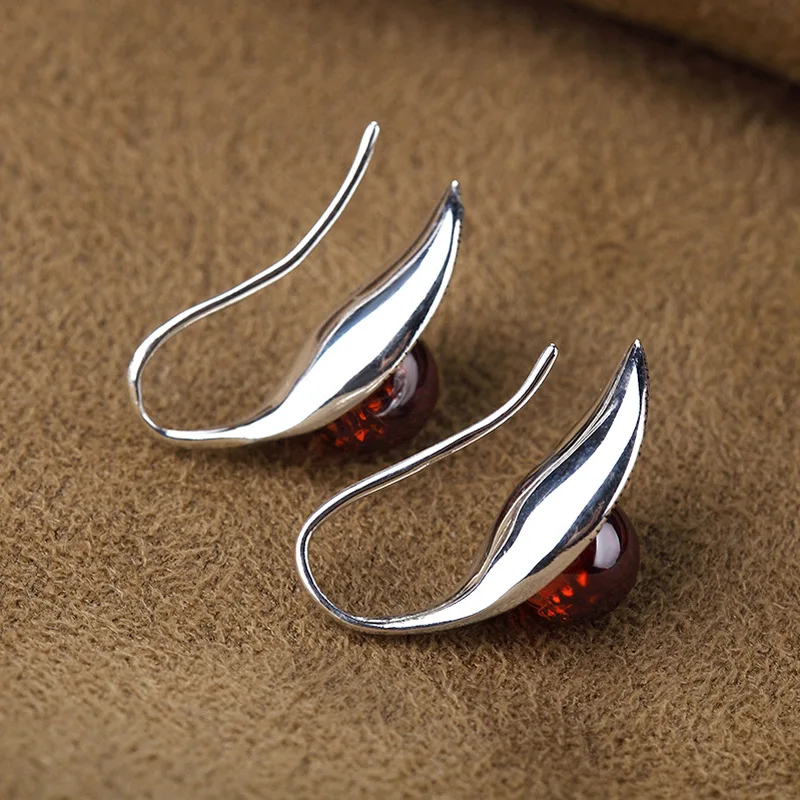 CLA Lily Red Garnet висячие серьги Винтажные Ювелирные изделия в виде листьев лотоса из