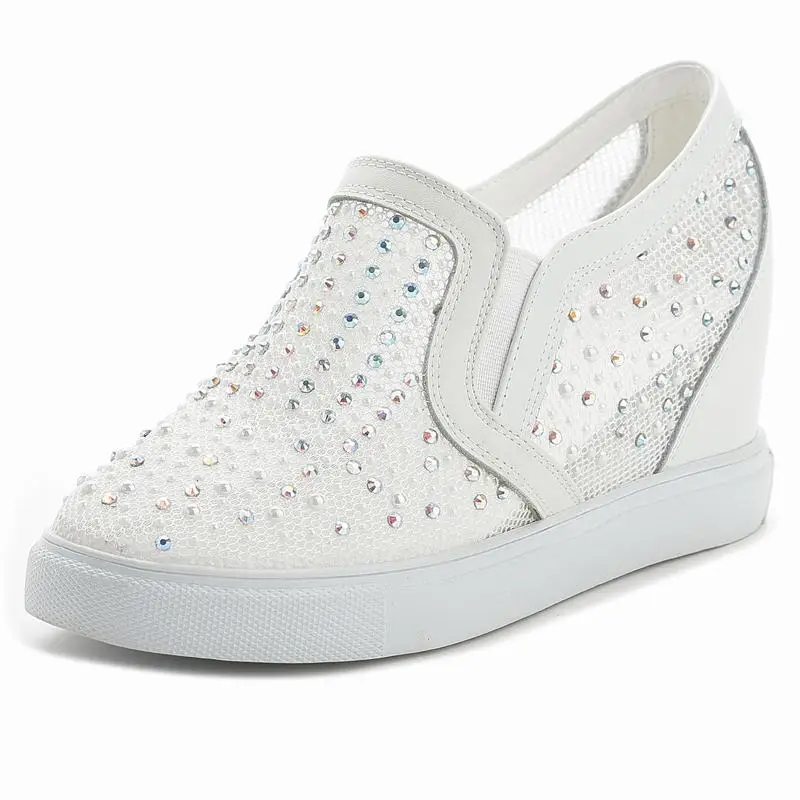 Cyabmoz Летние Женщины Клинья Туфли На Платформе Высота Увеличение Горный Хрусталь