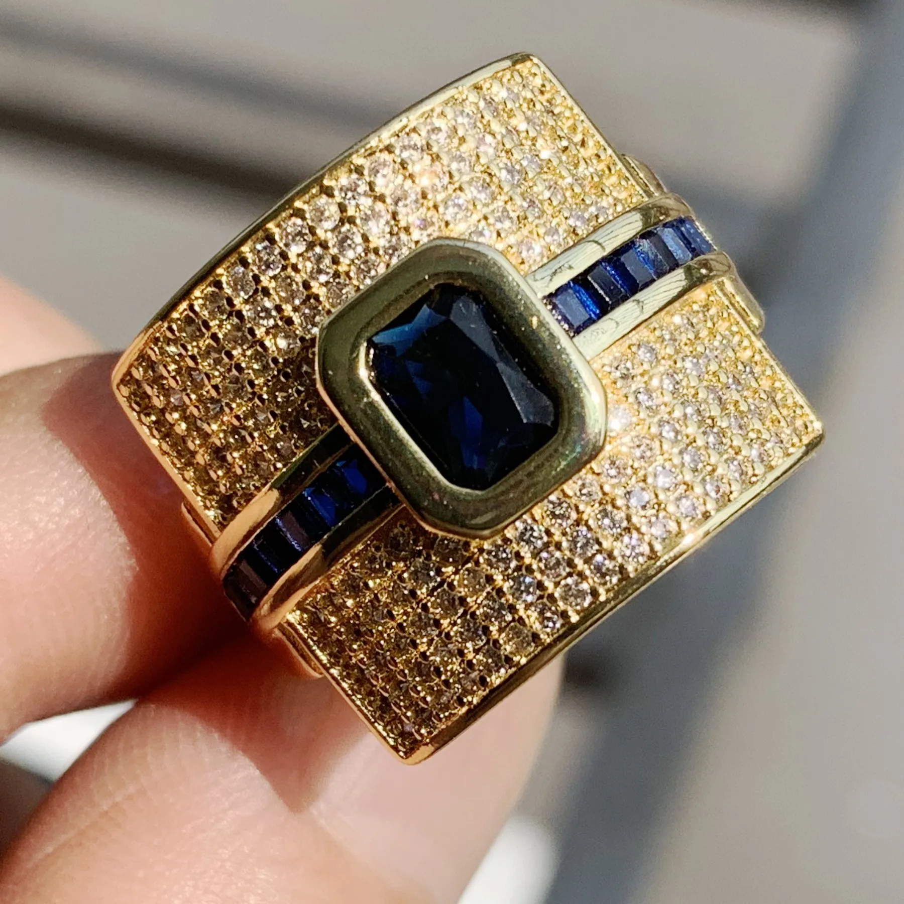 Vecalon Stunning Luxury Jewelry 925 Sterling Silver&ampGold Fill Wide Ring 5A Cubic Zirconia Pave CZ Wedding Band for Women | Украшения и