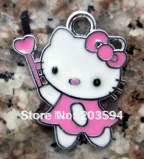 

100Pcs/Lots Zinc Alloy Metal kT with magic wand with a little heart ' Charms 23*19mm