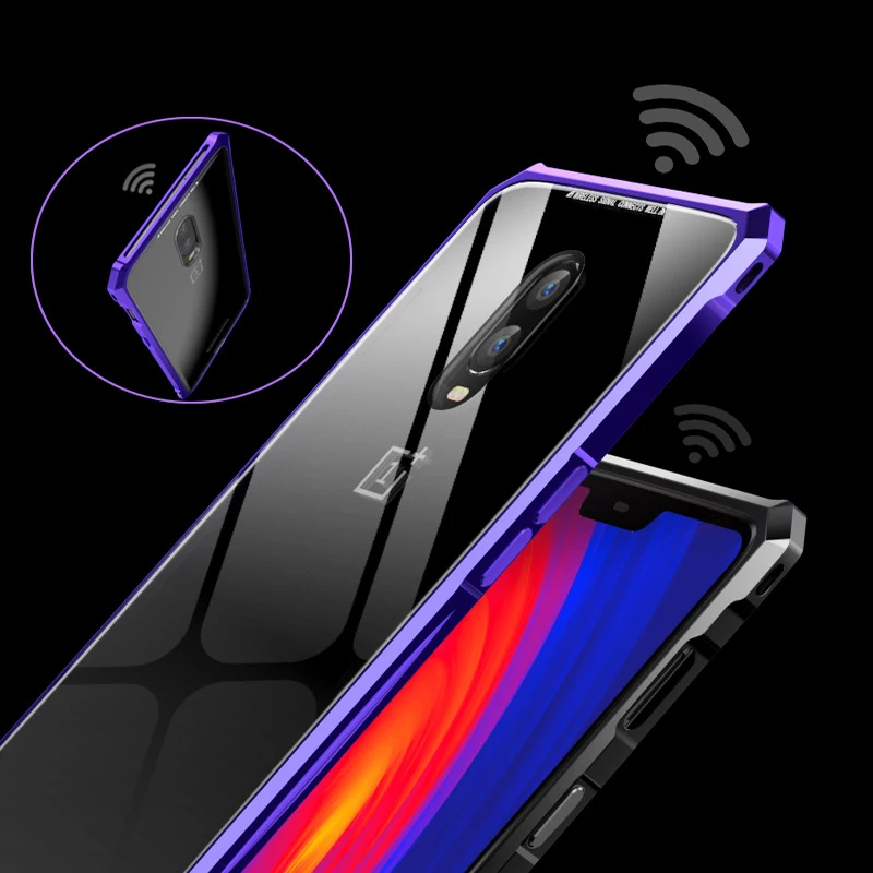 Чехол One Plus 6 T Роскошный Алюминиевый металлический бампер с рамкой + прозрачная