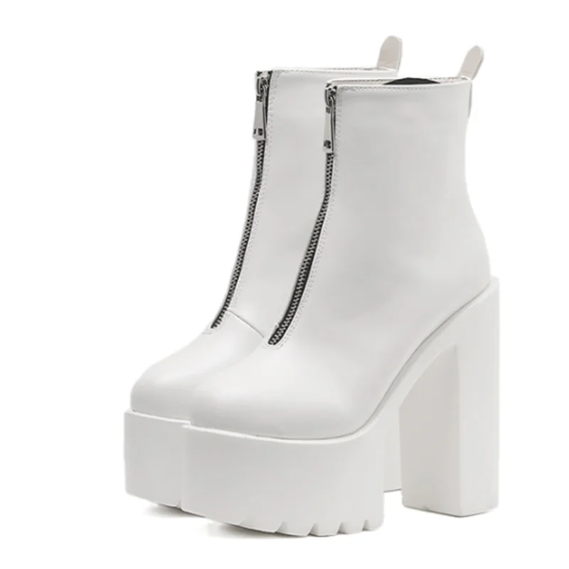 

YMECHIC Front Zipper Ankle Platform Boots Shoes Ladies 2019 Autumn Good Quality Female Motorcycle Botas Casual Shoes Women New