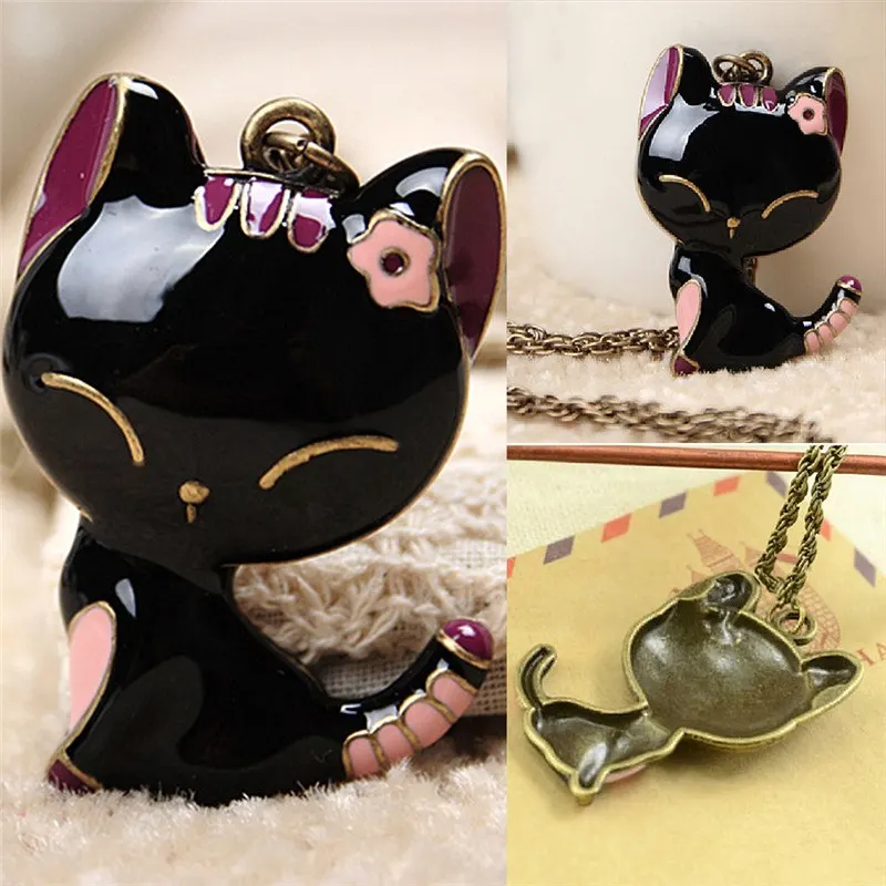 

2018 Vintage sweater Necklaces Women Cat Pendant Necklace Antique Collares Fashion Jewelry Bijoux