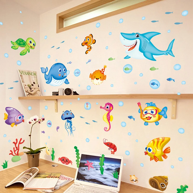 Sea World мультфильм настенный стикер рыбка ПВХ материал DIY настенные наклейки для