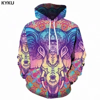 kyku elephant hoodie men punk hoody colorful 3d hoodies animal print sweatshirt hooded psychedelic vintage mens clothing casual